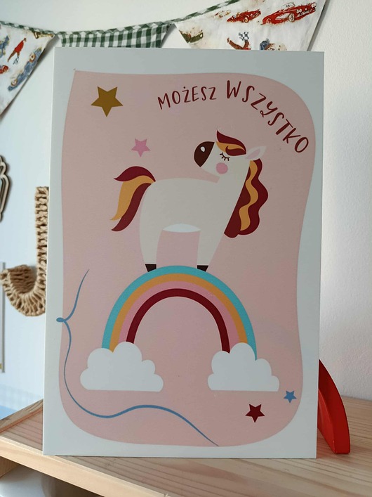 obrazy i plakaty do pokoju dziecięcego Jednorożec na tęczy Możesz wszystko