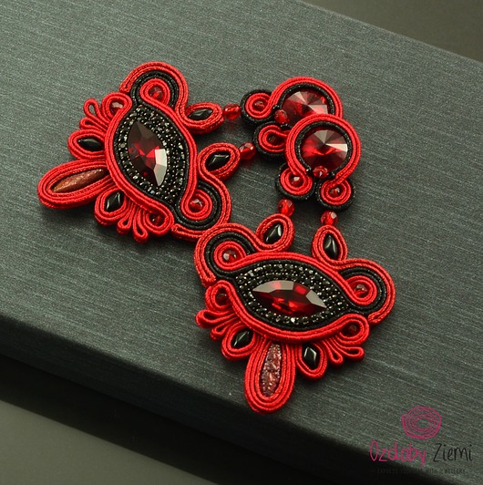 kolczyki soutache Czerwono czarne kolczyki sutasz