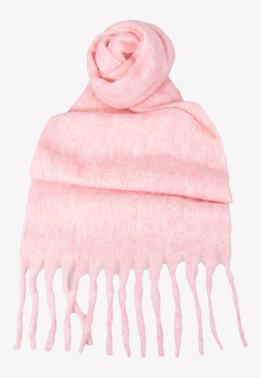 szale damskie Ciepły szalik damski różowy z frędzlami 40x190 cm