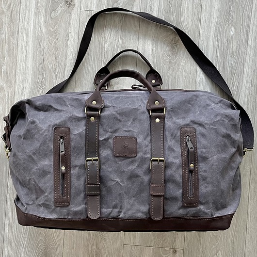 torby podróżne Duża szaro-brązowa torba podróżna ze skóry i bawełny  w stylu Vintage.