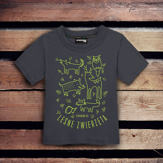 t-shirty dla dziewczynki Koszulka dziecięca LEŚNE ZWIERZĘTA ciemnoszara