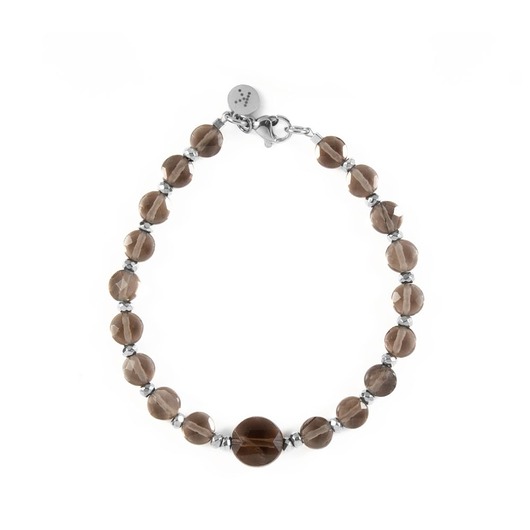 bransoletki z kamieni naturalnych Bransoletka z brązowych Kwarców Dymnych - Wersja Srebrna