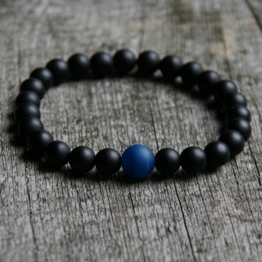 męska bransoletka - matowy black stone & agat kaktusia