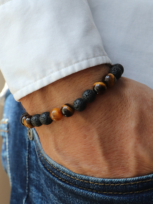 biżuteria męska Bransoletka męska - lawa wulkaniczna, tygrysie oko