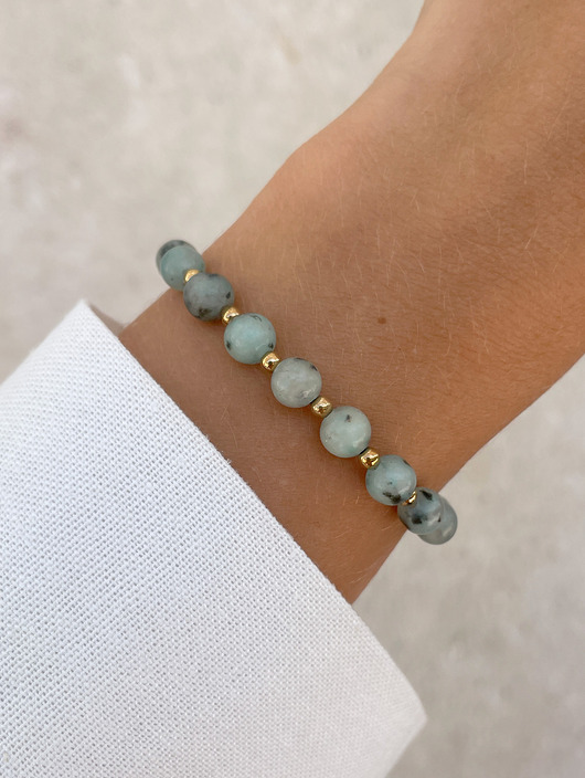 bransoletki z kamieni naturalnych Bransoletka na gumce z jaspisu kiwi z hematytem