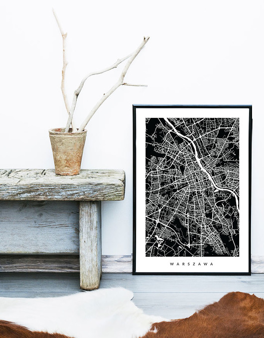 PLAKAT WARSZAWA - B2 - MAPA MIASTA PLAKATY GEOMETRYCZNE