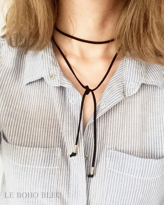Double Wrapped Black Suede Choker Necklace Le Boho Bleu