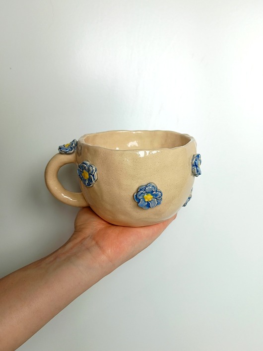 kubki Ceramiczny ręcznie robiony kubek w kwiatki