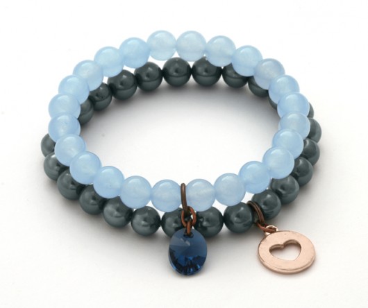 Pearl & jade set with pendants in blue & steel. Lavoga