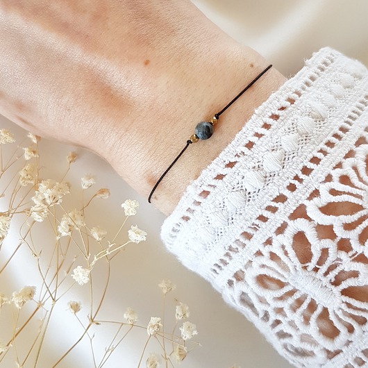 czarna bransoletka z labradorytem LEI handmade 