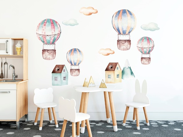 Naklejki na ścianę Balony Domki Chmurki Góry Magnetyczne Studio