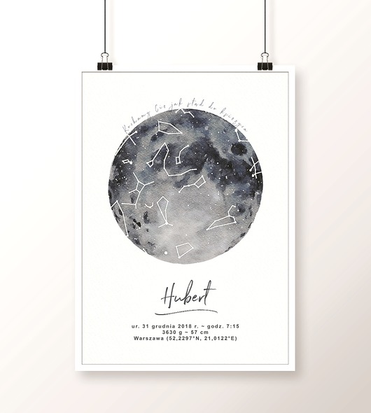 obrazy i plakaty do pokoju dziecięcego Personalizowana MAPA NIEBA "Księżyc"