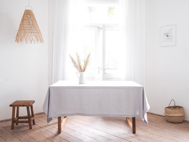 obrusy i serwetki Lniany obrus z listwą  heavy linen LIGHT GRAY