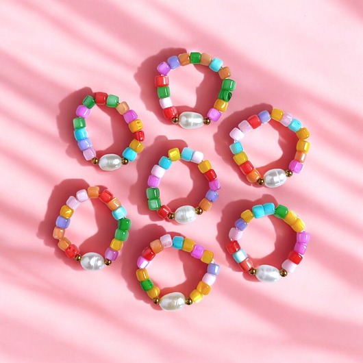 pierścionki elastyczne Pierścionek : summer collection : kolorowa muszla i perła