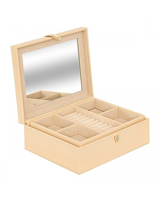 pojemniki na biżuterię Szkatułka na Biżuterię Pudełko na Biżuterię Beżowe ze Złotą Klamerką