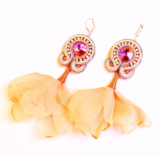 kolczyki soutache Sutaszowe kolczyki  ROSE APRICOT