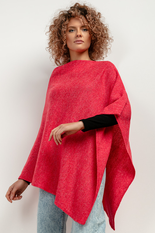 swetry damskie  Ponczo z dzianiny swetrowej, T419, one size, czerwony