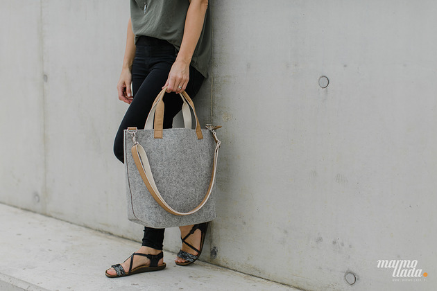 torby XXL Marmollada - torebka filcowa śr SZARA + B do ręki