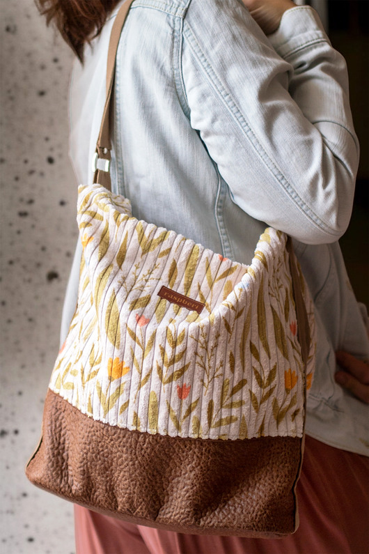 torby na ramię Sztruksowa boho bag w kwiaty