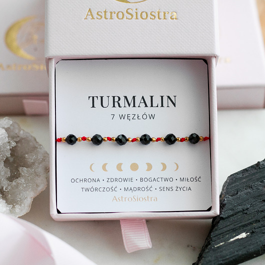 bransoletki na sznurku Bransoletka Ochronna 7 węzłów 4mm Turmalin z Turmalinem Ochrona Amulet