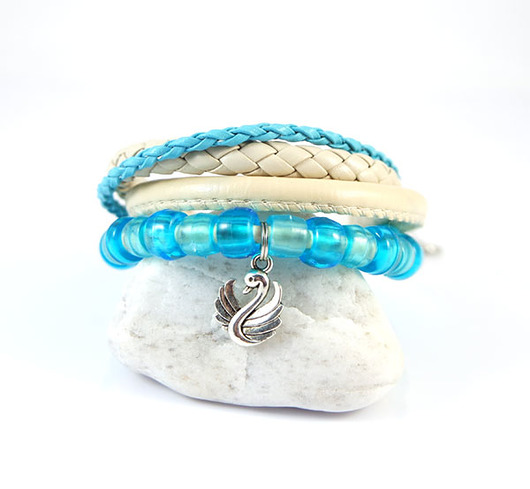 bransoletki skórzane Bransoletka - Błękitny łabędź - rzemienie