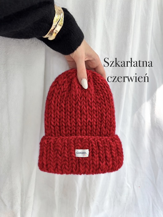 czapki damskie Czapka Lily 100% wełna *szkarłatna czerwień*