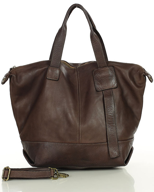 torby na ramię Duża torba shopper A4 z miękkiej włoskiej skóry -brązowa