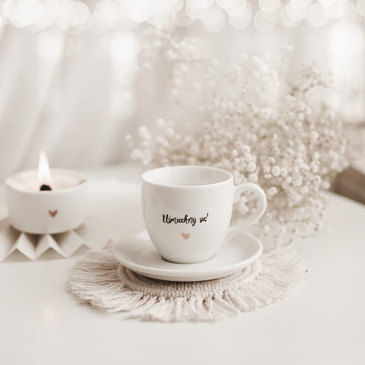 filiżanki Filiżanka 100 ml espresso ze spodkiem - Uśmiechnij się! ZŁOTE SERCE