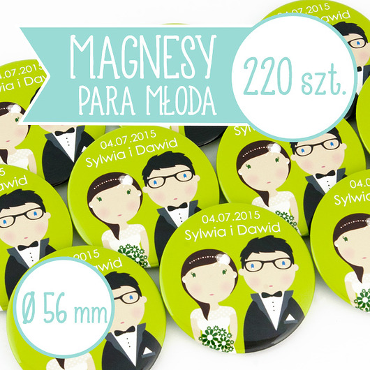 220 szt. magnesy ślubne Młoda Para 56 mm inkipinki