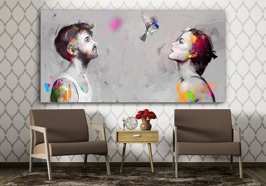 OBRAZ NA PŁÓTNIE "HE&SHE&BIRD" 200X100 CM Krzanoo