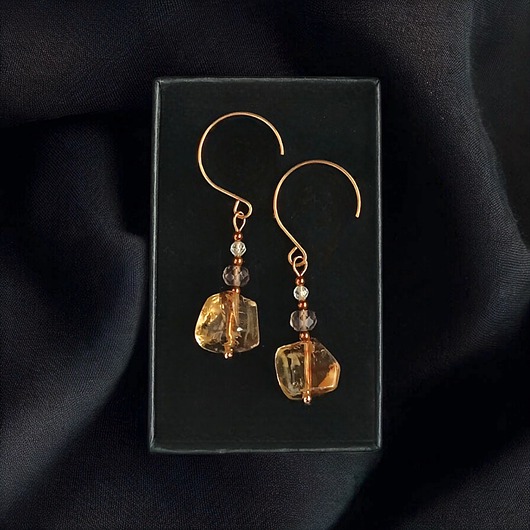 kolczyki z kamieniami Kolczyki DOBROBYT - cytryn, kwarc dymny, kryształ górski - otwarte