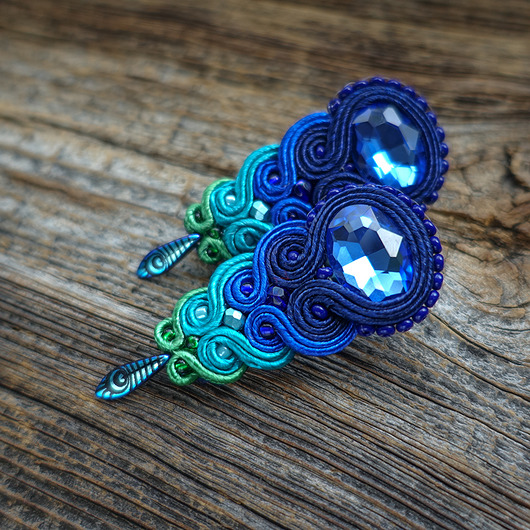 kolczyki soutache Kolczyki w stylu pawich piór