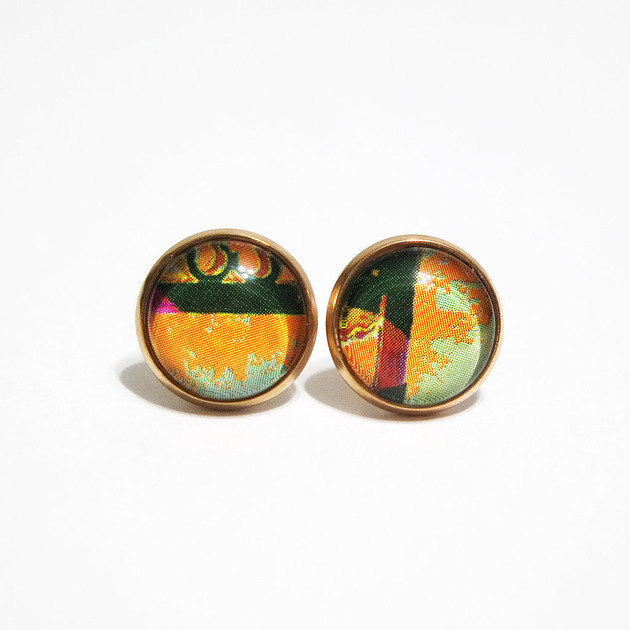 kolczyki szklane Kolczyki - Pomarańczowe, kolorowe - różowe złoto