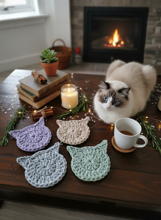 podkładki do kuchni Podkładki koty na szydełku ze sznurka rękodzieło na prezent