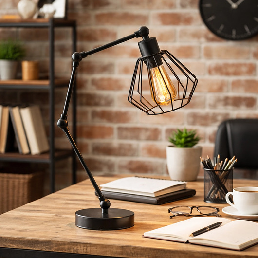 lampy stołowe Czarna lampa biurkowa z regulowanym ramieniem AMPARA LOFT