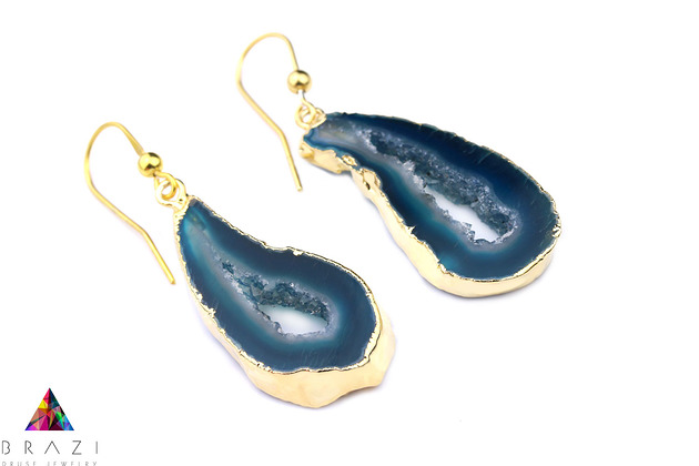 Earrings Plastry Agatu Turkus złoto Brazi Druse Jewelry