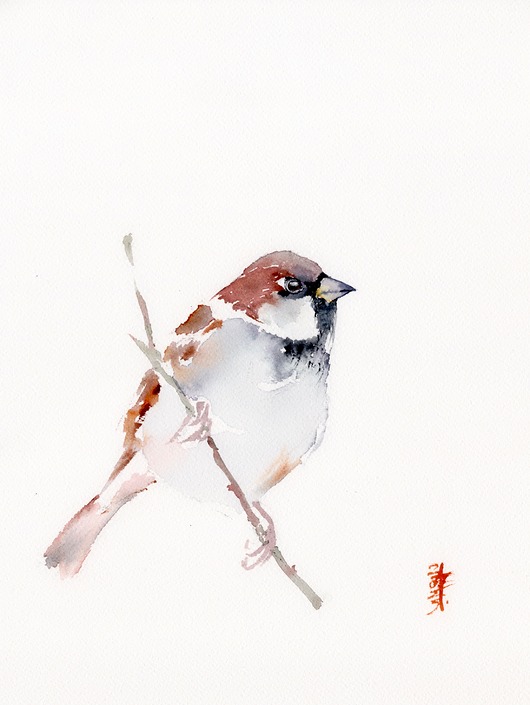 obrazy Oryginalna akwarela. Wróbel