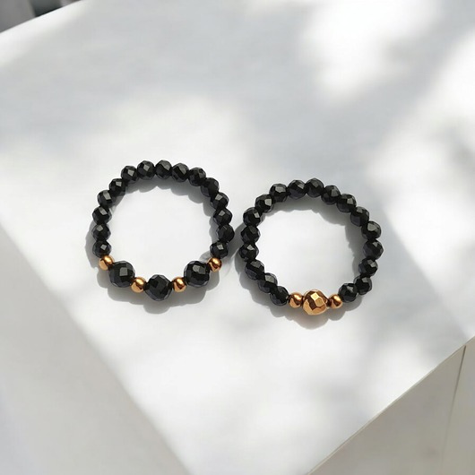 pierścionki elastyczne Zestaw pierścionków : onyks, złoty hematyt