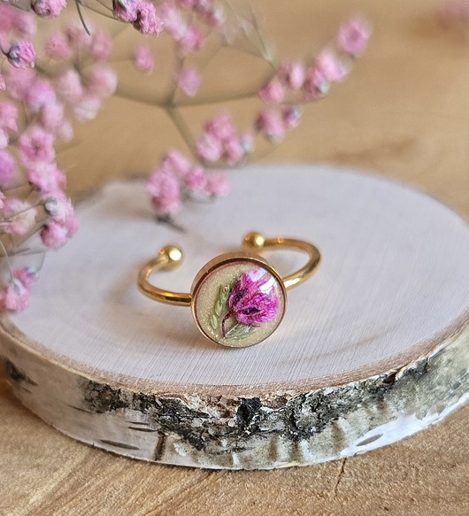 pierścionek z żywicy Wieczny kwiat pierścionek złoty różowy kwiat prawdziwy żywica