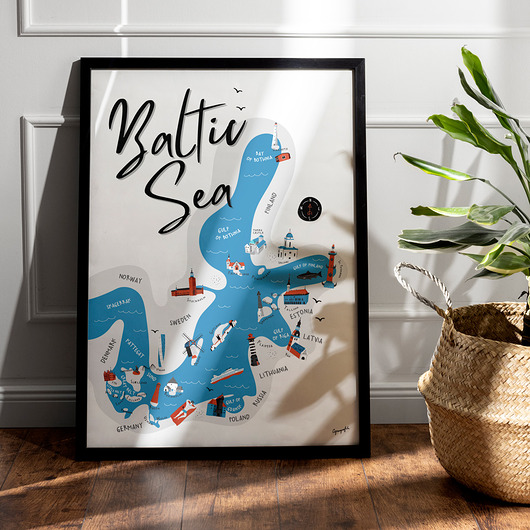 plakaty Baltic Sea Morze Bałtyckie Mapa plakat 50x70 cm