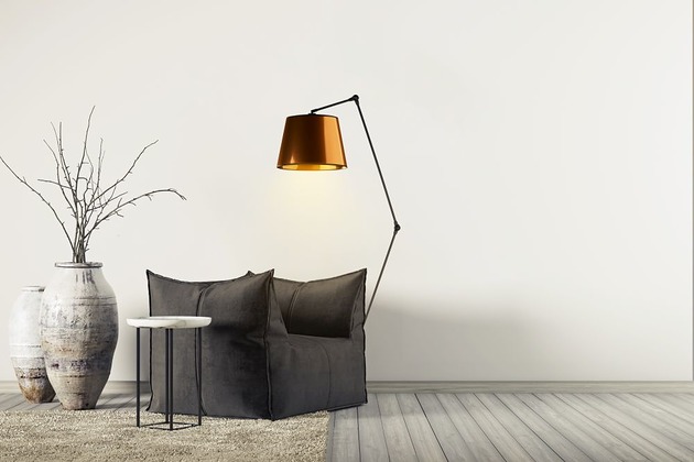 lampy podłogowe Czarna lampa stojąca z miedzianym kloszem MANILA MIRROR w stylu loft