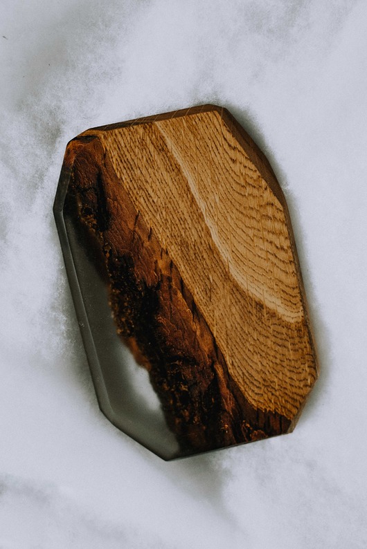 pojemniki na biżuterię Drewniana taca na biżuterię z żywicą, podstawka geometryczna Woodwasp