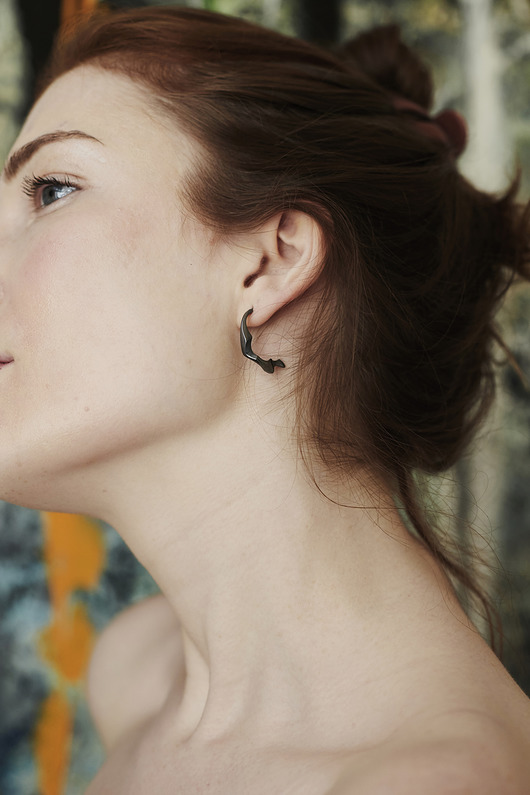 kolczyki srebrne Kolczyki srebrne WAVES Semicircle / black silver earrings