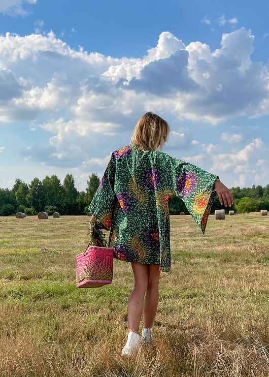 sukienki mini damskie Piękne zielone kimono Hippie Love