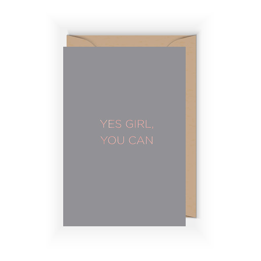 kartki okolicznościowe - wydruki Minia kartka z napisem w kolorze rose gold Yes Girl, you can!