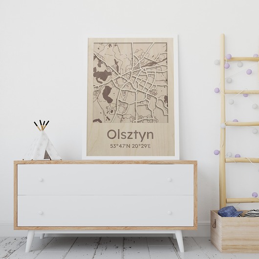 obrazy Mapa polskich miast OLSZTYN Drewniany obraz