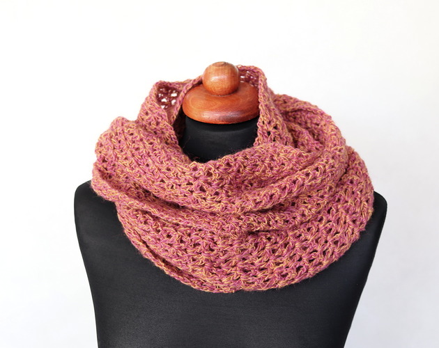 apaszki Omotak owijka szalik ażurowy dwukolorowy na szydełku Dagmara