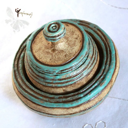 patery i talerze Ceramiczny komplet - turkus i brąz