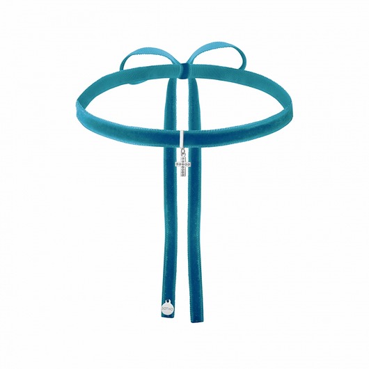 Ciemnoturkusowy choker ze srebrnym krzyżykiem SOTHO