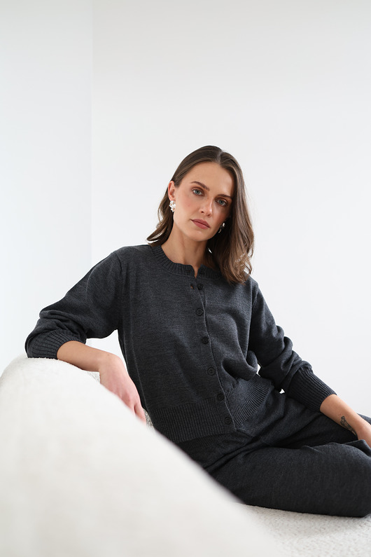 kardigany damskie Kardigan Ines merino antracytowy